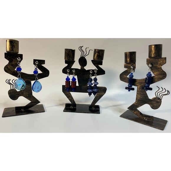 Glass Wood & Resin Clip On Earrings 4 Pair Dangles 1-2" Boho Hippie USA Made F8 - Picture 6 of 8